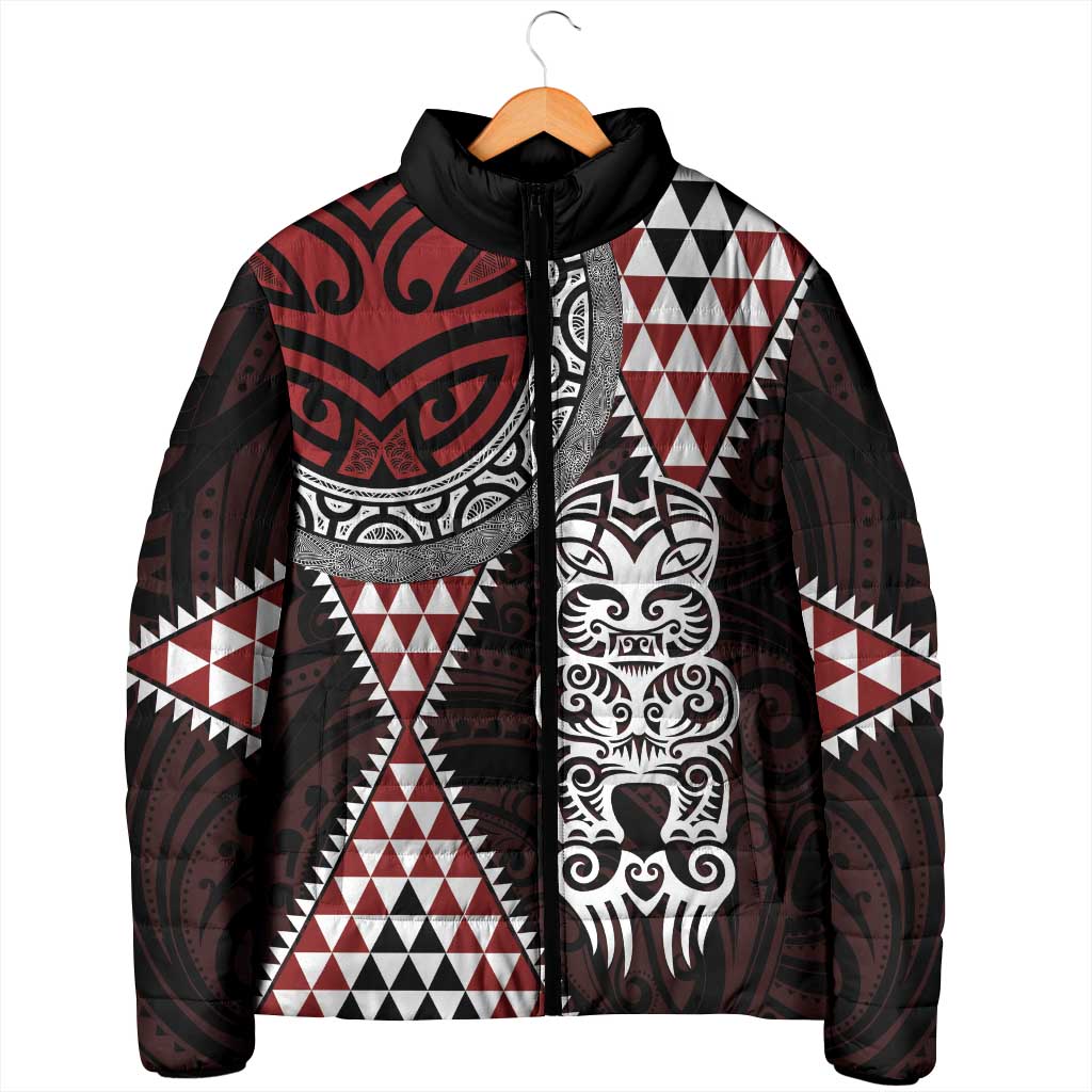 Red Aotearoa Niho Taniwha Padded Jacket Maori Mythology Tooth - Taniko Motifs - Aussie Hoodie