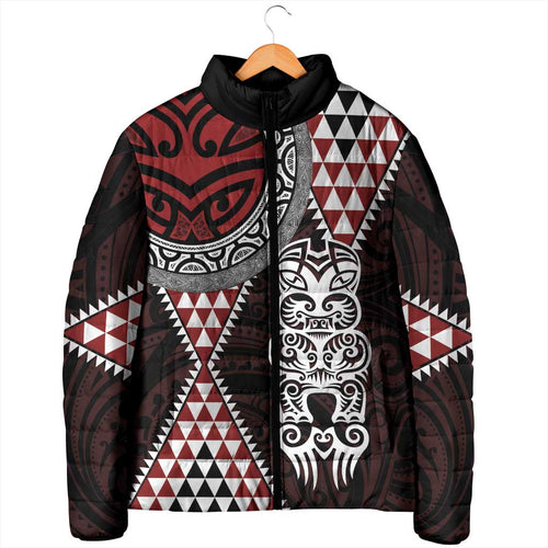 Red Aotearoa Niho Taniwha Padded Jacket Maori Mythology Tooth - Taniko Motifs - Aussie Hoodie