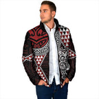Red Aotearoa Niho Taniwha Padded Jacket Maori Mythology Tooth - Taniko Motifs - Aussie Hoodie