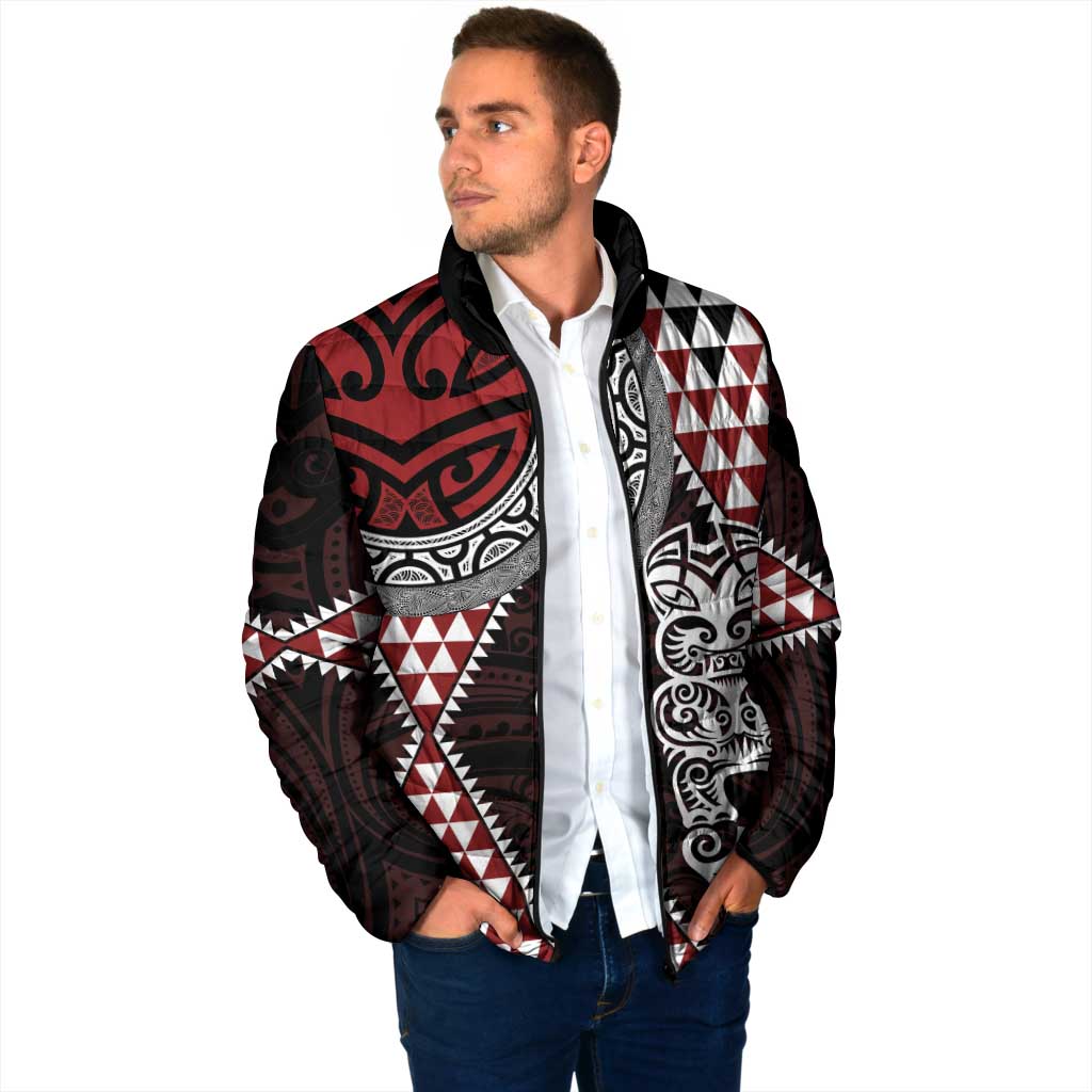 Red Aotearoa Niho Taniwha Padded Jacket Maori Mythology Tooth - Taniko Motifs - Aussie Hoodie