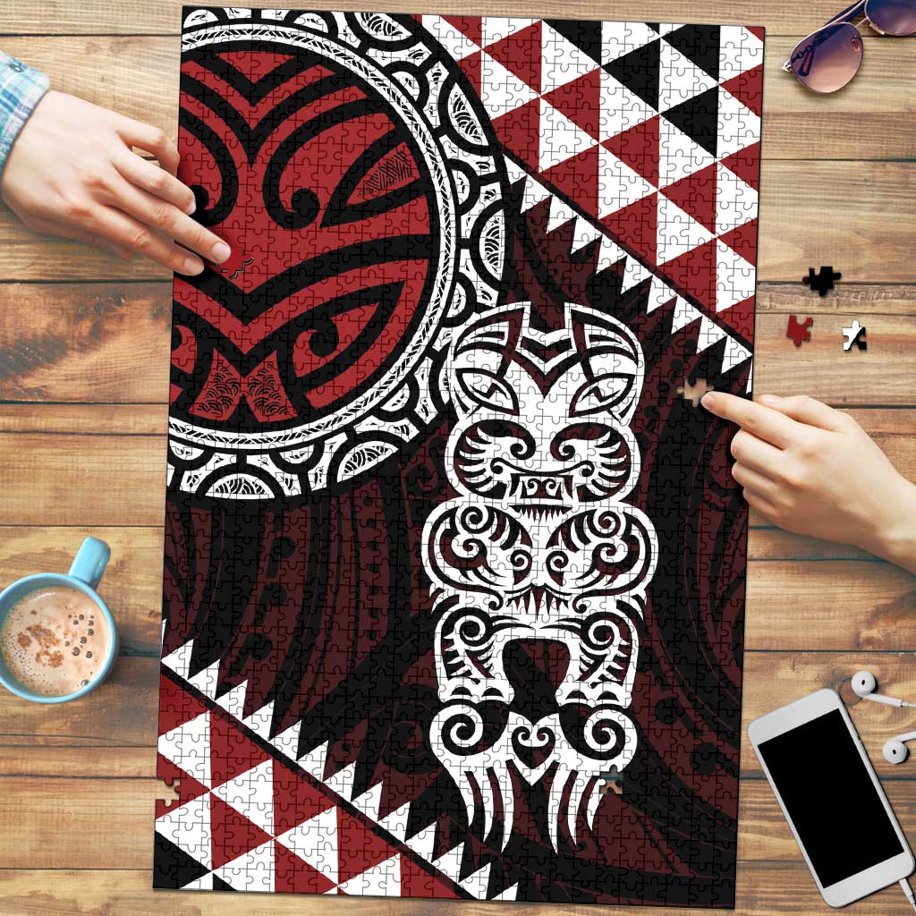 Red Aotearoa Niho Taniwha Puzzle Maori Mythology Tooth - Taniko Motifs - Aussie Hoodie