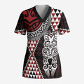 Red Aotearoa Niho Taniwha Scrub Top Maori Mythology Tooth - Taniko Motifs - Aussie Hoodie