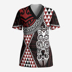Red Aotearoa Niho Taniwha Scrub Top Maori Mythology Tooth - Taniko Motifs - Aussie Hoodie