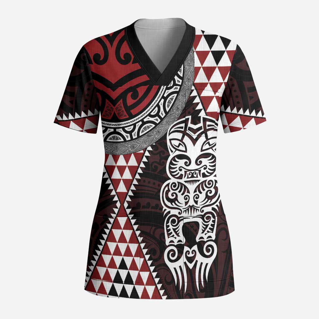 Red Aotearoa Niho Taniwha Scrub Top Maori Mythology Tooth - Taniko Motifs - Aussie Hoodie