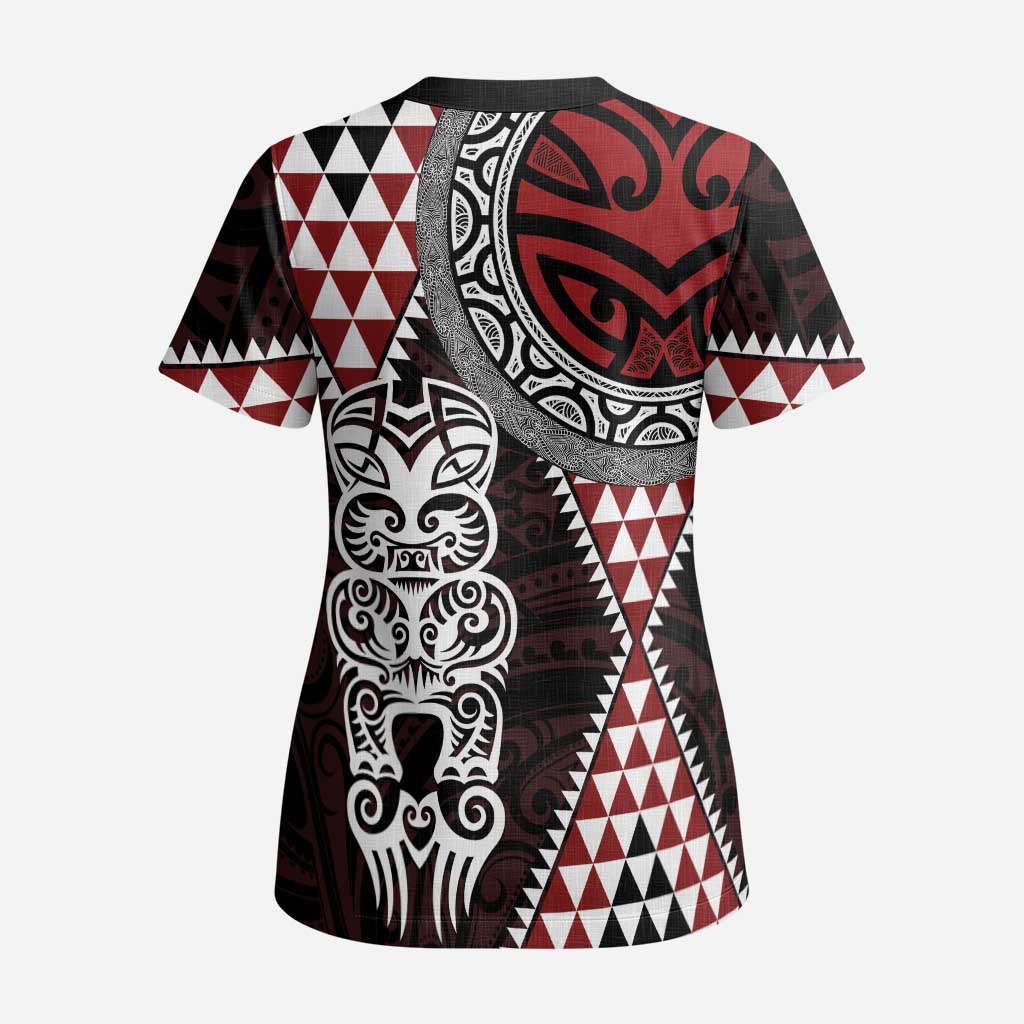 Red Aotearoa Niho Taniwha Scrub Top Maori Mythology Tooth - Taniko Motifs - Aussie Hoodie
