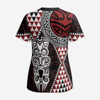 Red Aotearoa Niho Taniwha Scrub Top Maori Mythology Tooth - Taniko Motifs - Aussie Hoodie