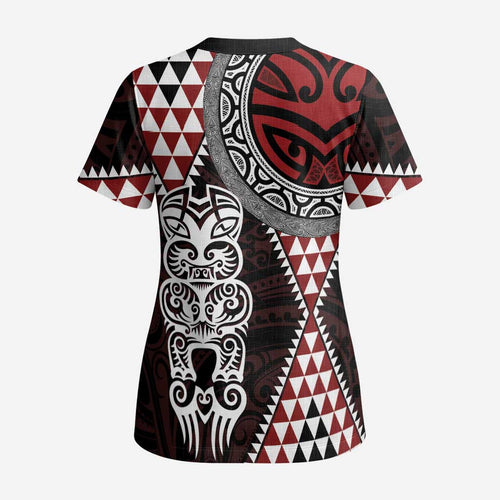 Red Aotearoa Niho Taniwha Scrub Top Maori Mythology Tooth - Taniko Motifs - Aussie Hoodie