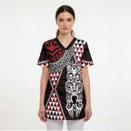 Red Aotearoa Niho Taniwha Scrub Top Maori Mythology Tooth - Taniko Motifs - Aussie Hoodie