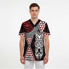 Red Aotearoa Niho Taniwha Scrub Top Maori Mythology Tooth - Taniko Motifs - Aussie Hoodie