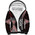 Red Aotearoa Niho Taniwha Sherpa Hoodie Maori Mythology Tooth - Taniko Motifs