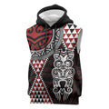 Red Aotearoa Niho Taniwha Sleeveless Hoodie Maori Mythology Tooth - Taniko Motifs - Aussie Hoodie