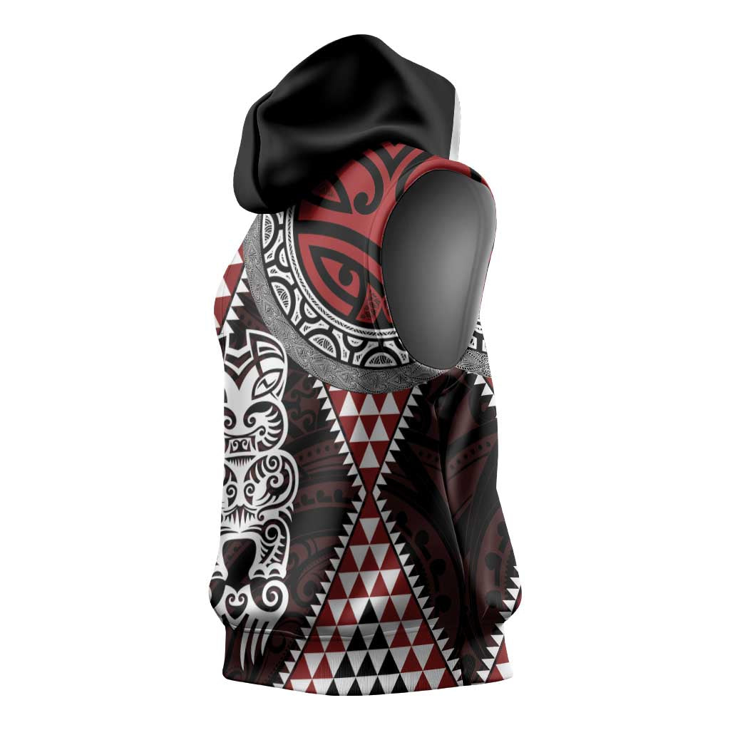 Red Aotearoa Niho Taniwha Sleeveless Hoodie Maori Mythology Tooth - Taniko Motifs - Aussie Hoodie