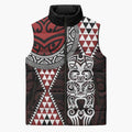 Red Aotearoa Niho Taniwha Sleeveless Puffer Jacket Maori Mythology Tooth - Taniko Motifs - Aussie Hoodie