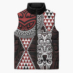 Red Aotearoa Niho Taniwha Sleeveless Puffer Jacket Maori Mythology Tooth - Taniko Motifs - Aussie Hoodie