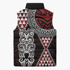 Red Aotearoa Niho Taniwha Sleeveless Puffer Jacket Maori Mythology Tooth - Taniko Motifs - Aussie Hoodie