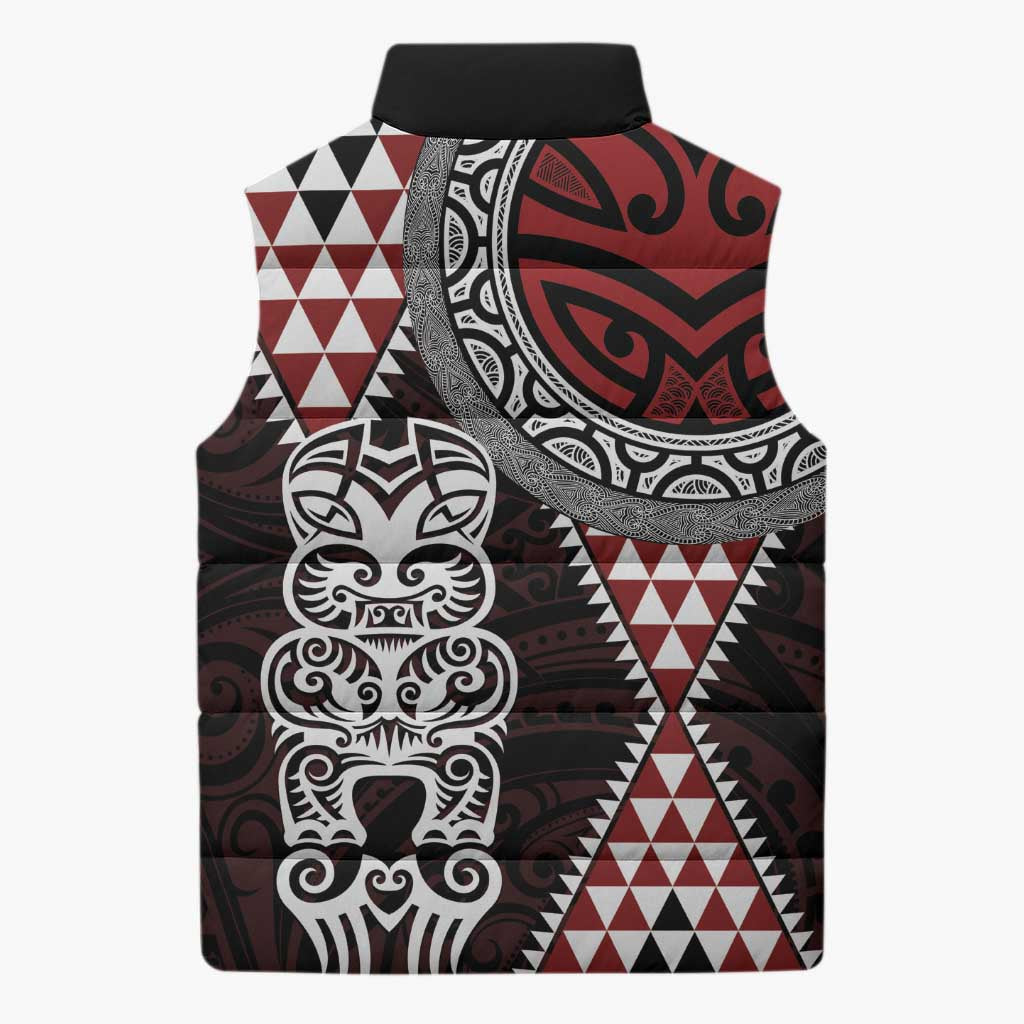 Red Aotearoa Niho Taniwha Sleeveless Puffer Jacket Maori Mythology Tooth - Taniko Motifs - Aussie Hoodie