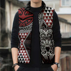 Red Aotearoa Niho Taniwha Sleeveless Puffer Jacket Maori Mythology Tooth - Taniko Motifs - Aussie Hoodie