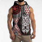 Red Aotearoa Niho Taniwha Sleeveless Zip Hoodie Maori Mythology Tooth - Taniko Motifs LT14