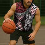 Red Aotearoa Niho Taniwha Sleeveless Zip Hoodie Maori Mythology Tooth - Taniko Motifs LT14