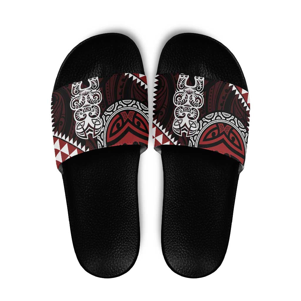 Red Aotearoa Niho Taniwha Slide Sandals Maori Mythology Tooth - Taniko Motifs - Aussie Hoodie