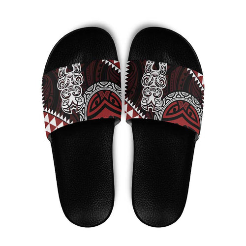 Red Aotearoa Niho Taniwha Slide Sandals Maori Mythology Tooth - Taniko Motifs - Aussie Hoodie