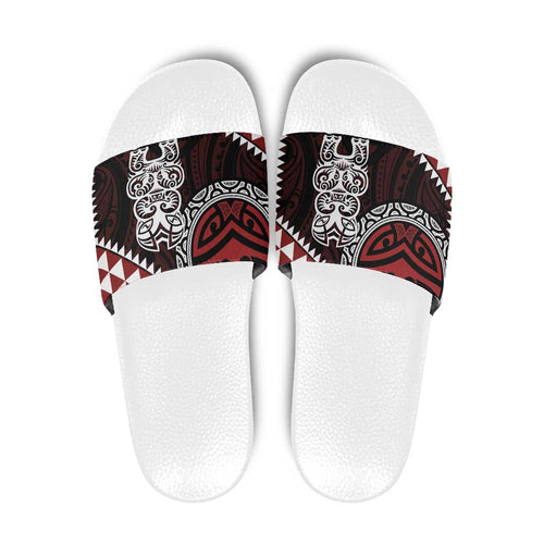 Red Aotearoa Niho Taniwha Slide Sandals Maori Mythology Tooth - Taniko Motifs - Aussie Hoodie