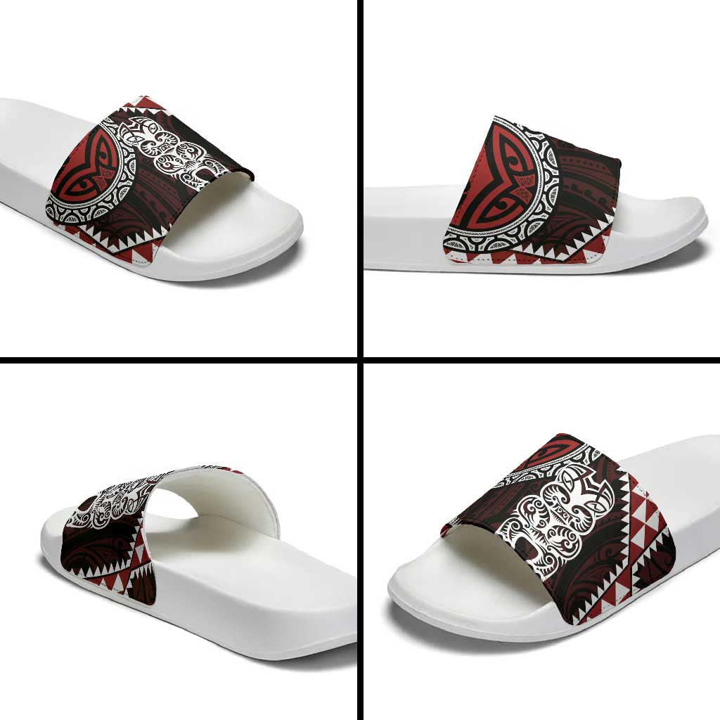 Red Aotearoa Niho Taniwha Slide Sandals Maori Mythology Tooth - Taniko Motifs - Aussie Hoodie