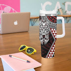 Red Aotearoa Niho Taniwha Tumbler With Handle Maori Mythology Tooth - Taniko Motifs