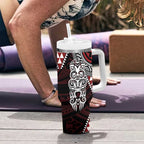 Red Aotearoa Niho Taniwha Tumbler With Handle Maori Mythology Tooth - Taniko Motifs