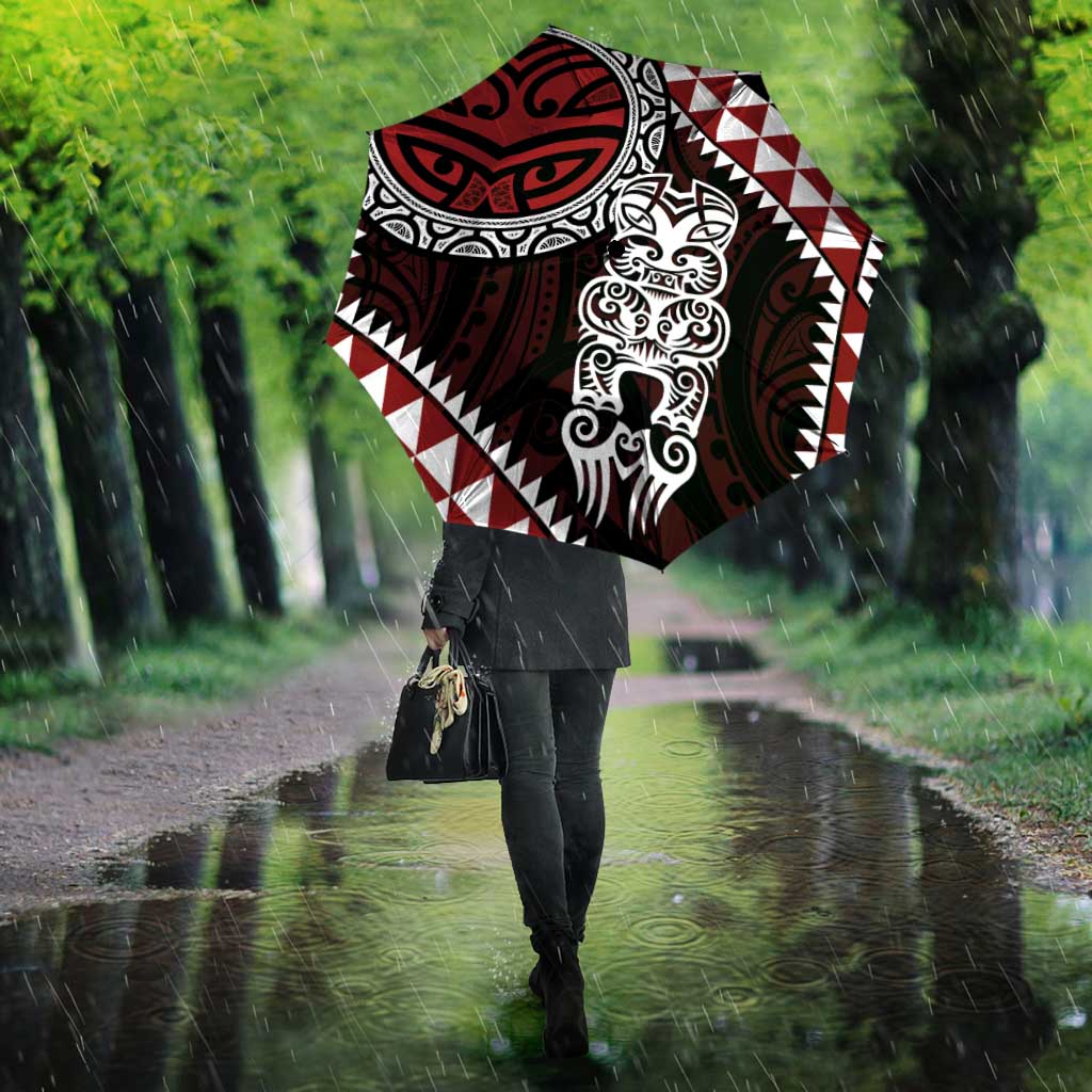 Red Aotearoa Niho Taniwha Umbrella Maori Mythology Tooth - Taniko Motifs - Aussie Hoodie