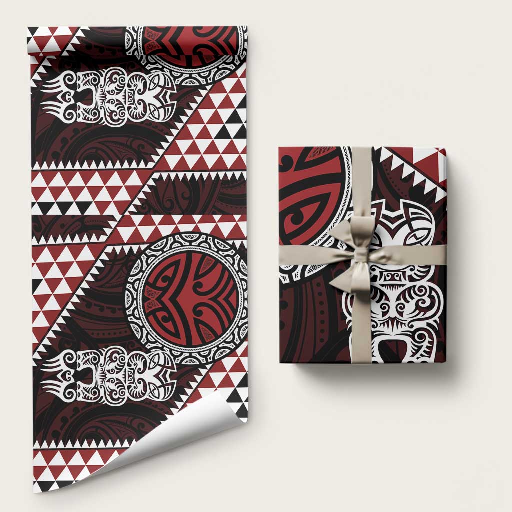 Red Aotearoa Niho Taniwha Wrapping Paper Maori Mythology Tooth - Taniko Motifs - Aussie Hoodie