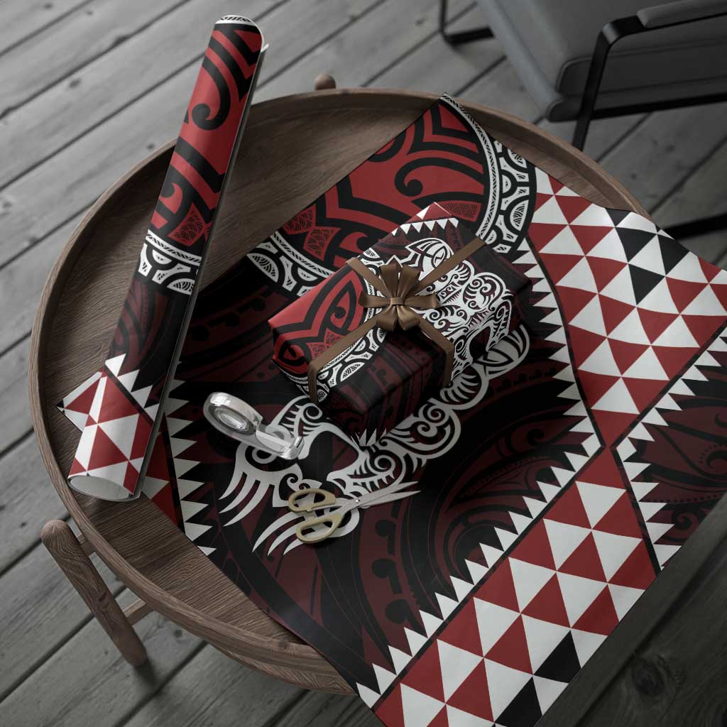 Red Aotearoa Niho Taniwha Wrapping Paper Maori Mythology Tooth - Taniko Motifs - Aussie Hoodie