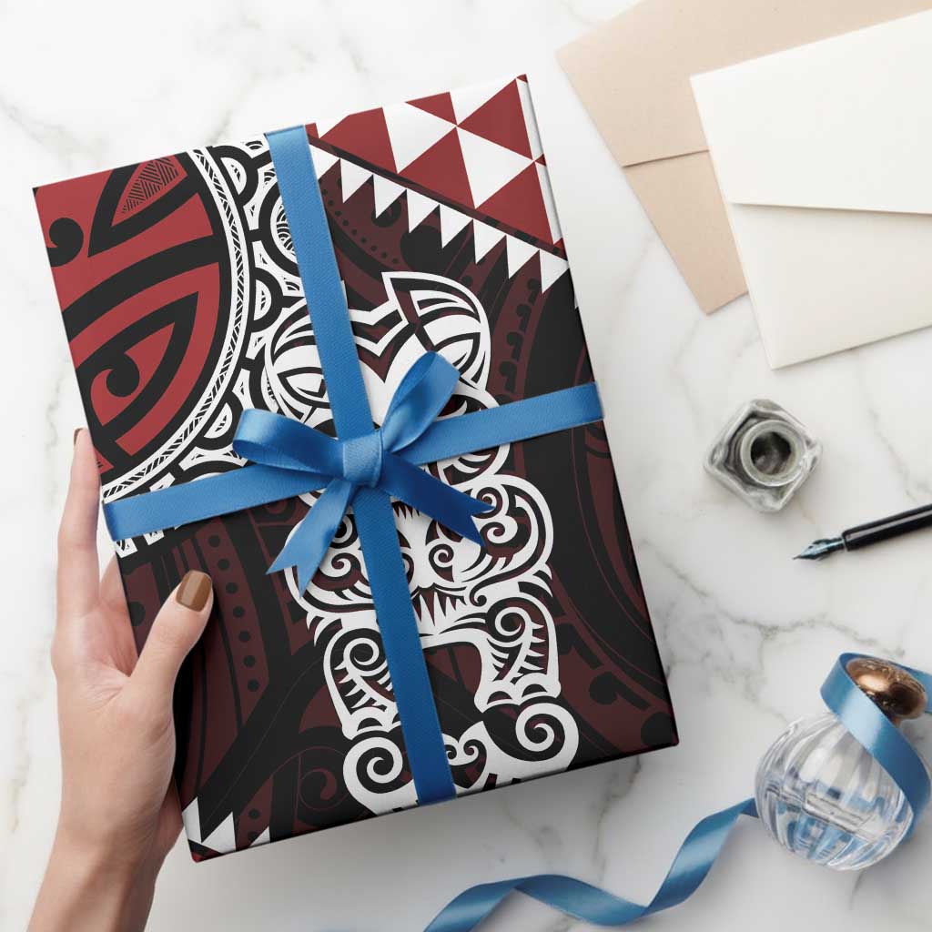 Red Aotearoa Niho Taniwha Wrapping Paper Maori Mythology Tooth - Taniko Motifs - Aussie Hoodie