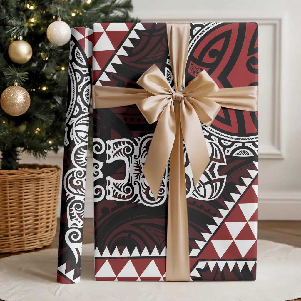 Red Aotearoa Niho Taniwha Wrapping Paper Maori Mythology Tooth - Taniko Motifs - Aussie Hoodie