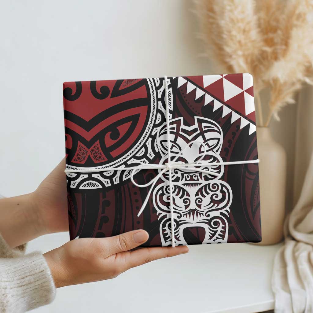 Red Aotearoa Niho Taniwha Wrapping Paper Maori Mythology Tooth - Taniko Motifs - Aussie Hoodie