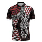 Red Aotearoa Niho Taniwha Zipper Polo Shirt Maori Mythology Tooth - Taniko Motifs - Aussie Hoodie