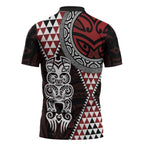 Red Aotearoa Niho Taniwha Zipper Polo Shirt Maori Mythology Tooth - Taniko Motifs - Aussie Hoodie