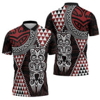 Red Aotearoa Niho Taniwha Zipper Polo Shirt Maori Mythology Tooth - Taniko Motifs - Aussie Hoodie