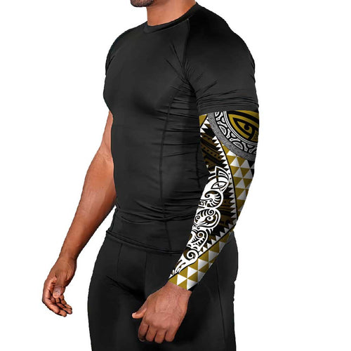 Yellow Aotearoa Niho Taniwha Arm Sleeves Maori Mythology Tooth - Taniko Motifs - Aussie Hoodie
