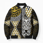 Yellow Aotearoa Niho Taniwha Bomber Puffer Jacket Maori Mythology Tooth - Taniko Motifs - Aussie Hoodie