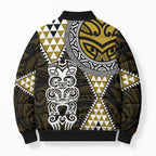 Yellow Aotearoa Niho Taniwha Bomber Puffer Jacket Maori Mythology Tooth - Taniko Motifs - Aussie Hoodie
