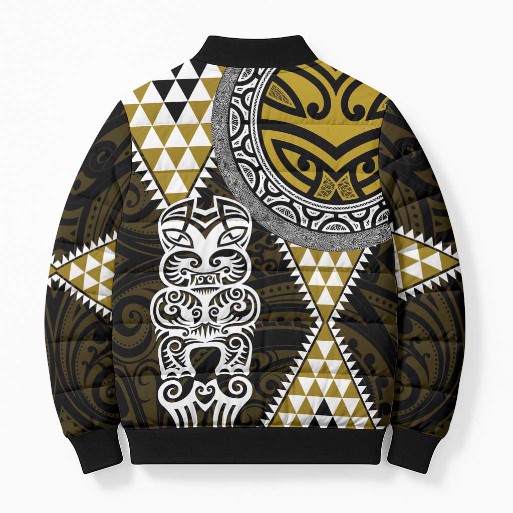 Yellow Aotearoa Niho Taniwha Bomber Puffer Jacket Maori Mythology Tooth - Taniko Motifs - Aussie Hoodie