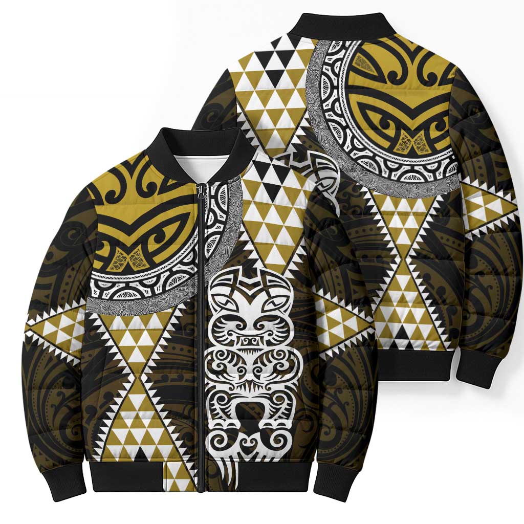 Yellow Aotearoa Niho Taniwha Bomber Puffer Jacket Maori Mythology Tooth - Taniko Motifs - Aussie Hoodie