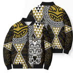 Yellow Aotearoa Niho Taniwha Bomber Puffer Jacket Maori Mythology Tooth - Taniko Motifs - Aussie Hoodie