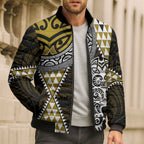 Yellow Aotearoa Niho Taniwha Bomber Puffer Jacket Maori Mythology Tooth - Taniko Motifs - Aussie Hoodie