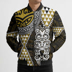 Yellow Aotearoa Niho Taniwha Bomber Puffer Jacket Maori Mythology Tooth - Taniko Motifs - Aussie Hoodie