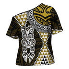 Yellow Aotearoa Niho Taniwha Cross Shoulder Shirt Maori Mythology Tooth - Taniko Motifs - Aussie Hoodie