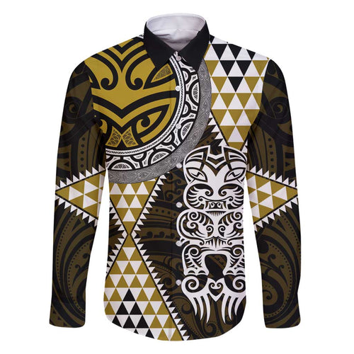 Yellow Aotearoa Niho Taniwha Family Matching Off Shoulder Short Dress and Hawaiian Shirt Maori Mythology Tooth - Taniko Motifs