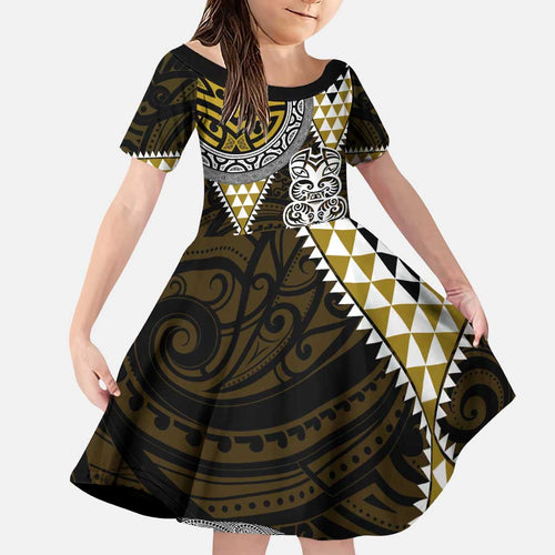 Yellow Aotearoa Niho Taniwha Family Matching Puletasi and Hawaiian Shirt Maori Mythology Tooth - Taniko Motifs