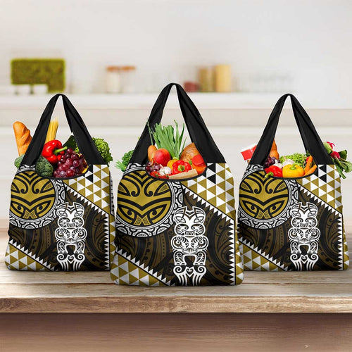Yellow Aotearoa Niho Taniwha Grocery Bag Maori Mythology Tooth - Taniko Motifs